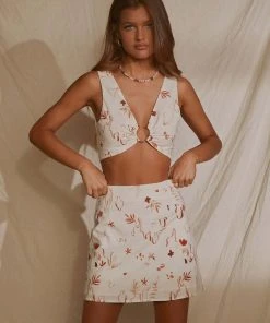 Peppermayo Exclusive New & Most Loved From The Beach Linen Mini Skirt - Safari