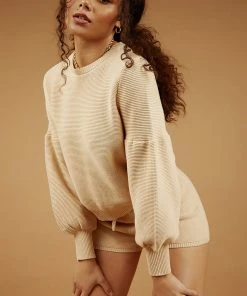 Peppermayo Fine Line Knit Jumper - Beige New Tops