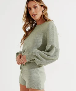 Peppermayo New Bottoms Fine Line Knit Shorts - Khaki