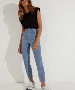 BY DYLN New Bottoms Harlow Mom Jean - Blue