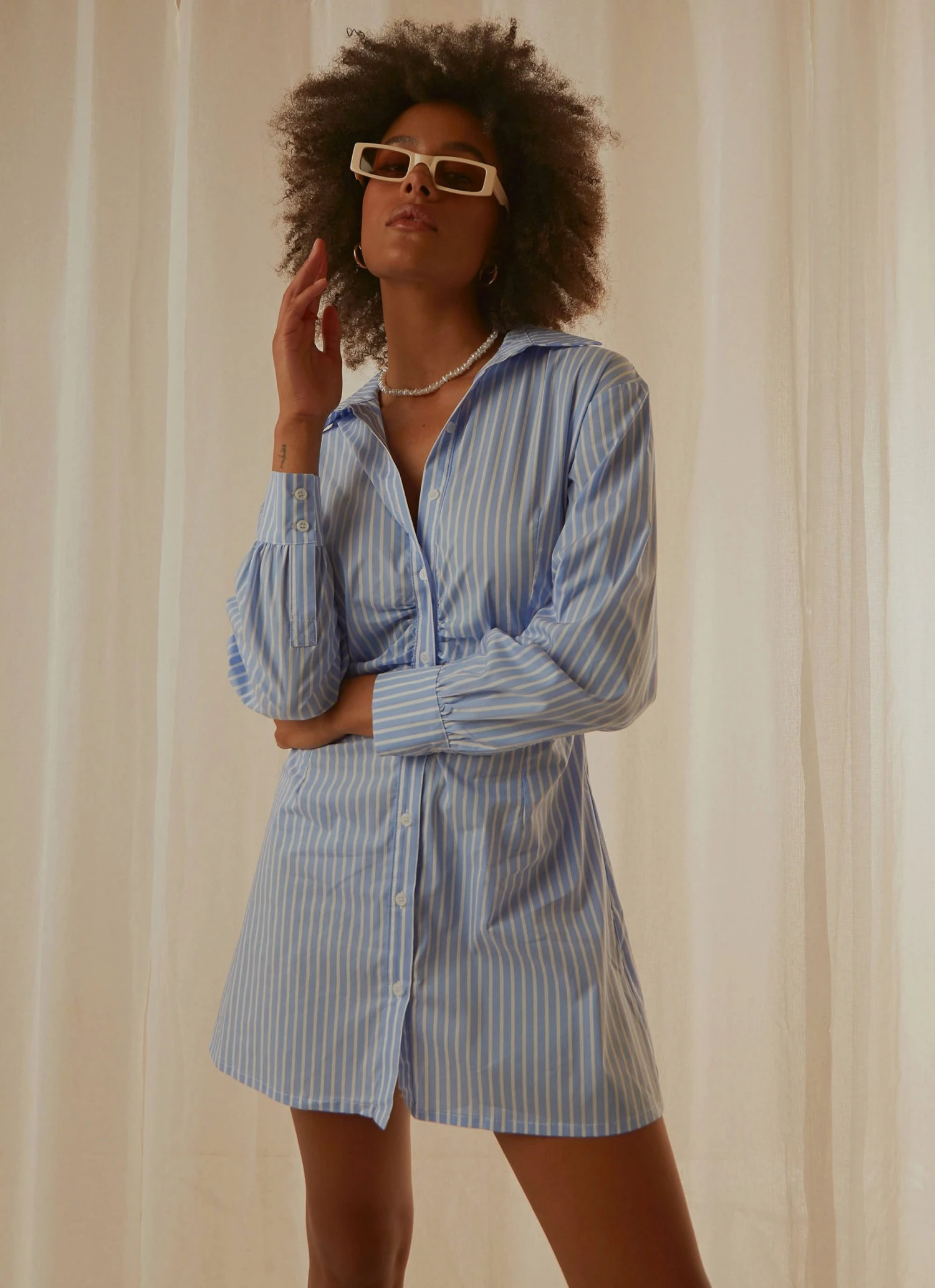 Peppermayo Exclusive Solana Shirt Dress - Blue Stripe 1 Peppermayo Exclusive Solana Shirt Dress - Blue Stripe
