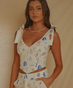 Peppermayo Exclusive Parisian Life Linen Bustier - Santorini - Pre-Order