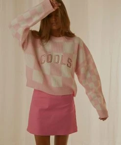 Cools Club New & Most Loved College Knit - Pink Checkerboard