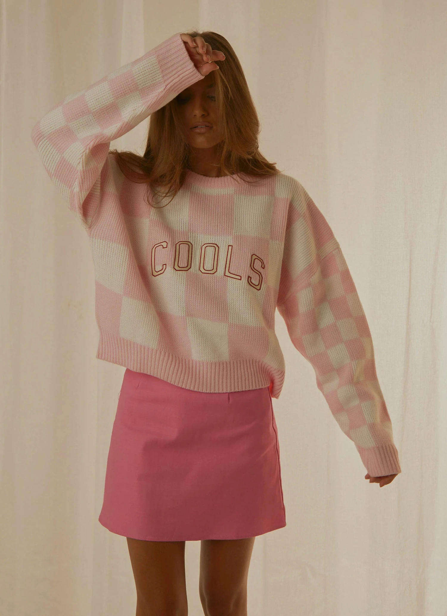 Cools Club New & Most Loved College Knit - Pink Checkerboard 2 Cools Club New & Most Loved College Knit - Pink Checkerboard