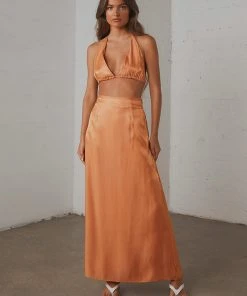 Peppermayo Exclusive Long Nights Midi Skirt - Orange Shimmer New & Most Loved