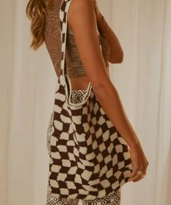Peppermayo Exclusive New & Most Loved Venice Beach Knit Bag - Choc Brown Check