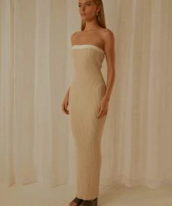 Peppermayo Exclusive Hazey Knit Midi Dress - Beige New & Most Loved