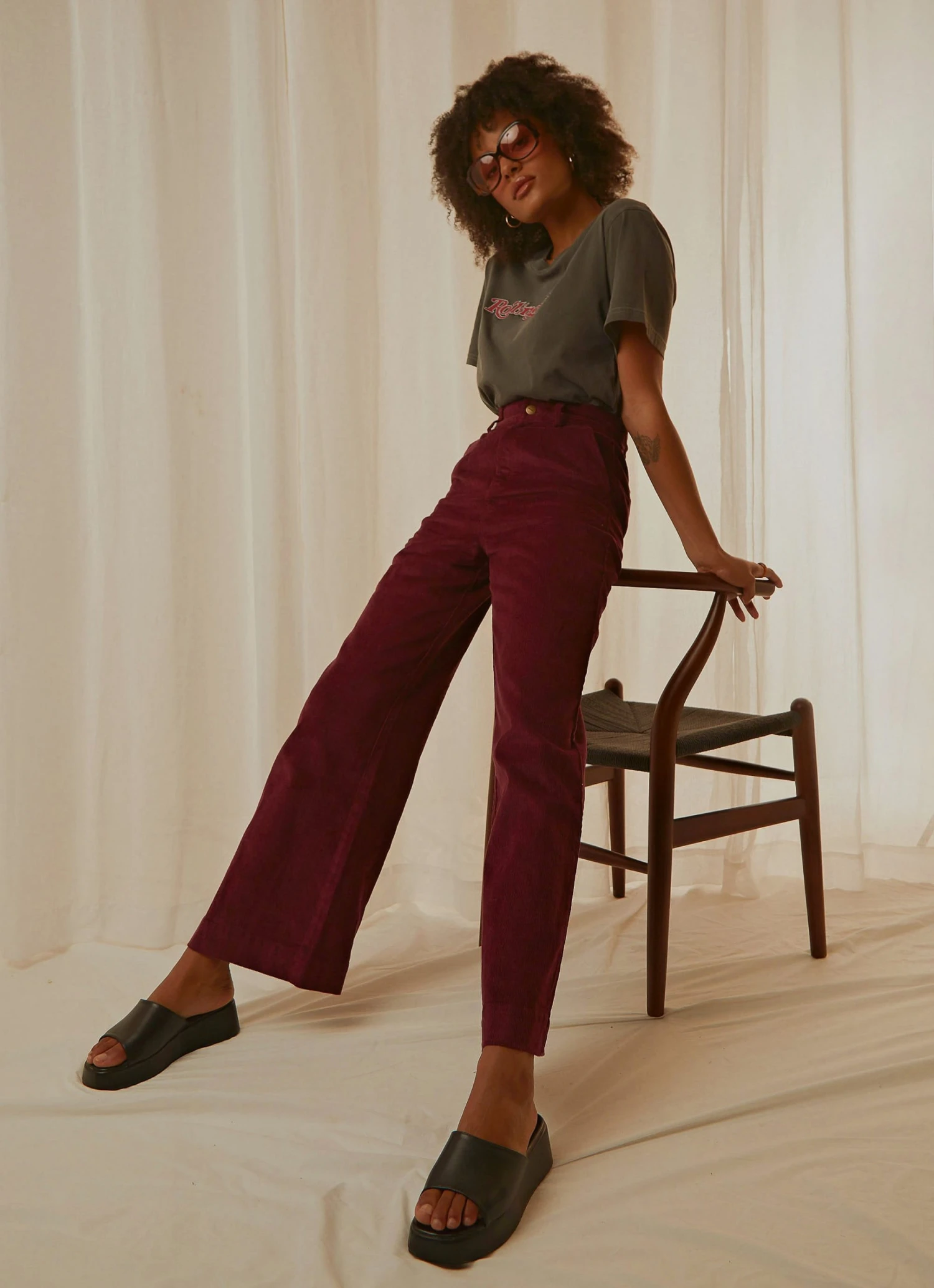 Afends New & Most Loved Maisie Hemp Corduroy Flared Pant - Wine 1 Afends New & Most Loved Maisie Hemp Corduroy Flared Pant - Wine