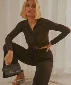 Peppermayo Exclusive Hansen Crop Shirt - Black New & Most Loved