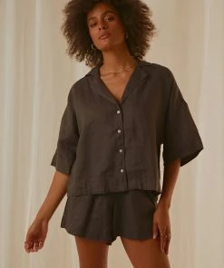 Nude Lucy New & Most Loved Nude Linen Lounge Shirt - Coal