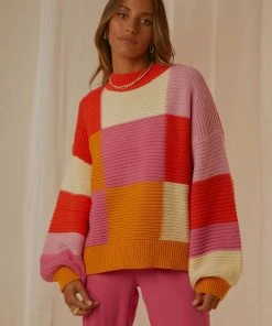 Peppermayo Exclusive New & Most Loved Tulum Nights Knit Jumper - Pink Patchwork