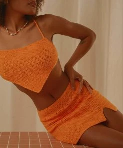 Peppermayo Exclusive Island Sun Crochet Mini Skirt - Tangerine
