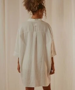 Nude Lucy New & Most Loved Nude Linen Lounge Shirt Dress - White