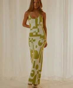 Peppermayo Exclusive New & Most Loved Cali Sweetheart Knit Maxi Dress - Lime Green Geo 9 Peppermayo Exclusive New & Most Loved Cali Sweetheart Knit Maxi Dress - Lime Green Geo