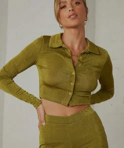 Peppermayo Exclusive Hansen Crop Shirt - Moss Green New & Most Loved