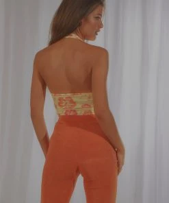 Peppermayo Exclusive Maui Halter Crop - Yellow Hawaiian Floral New & Most Loved