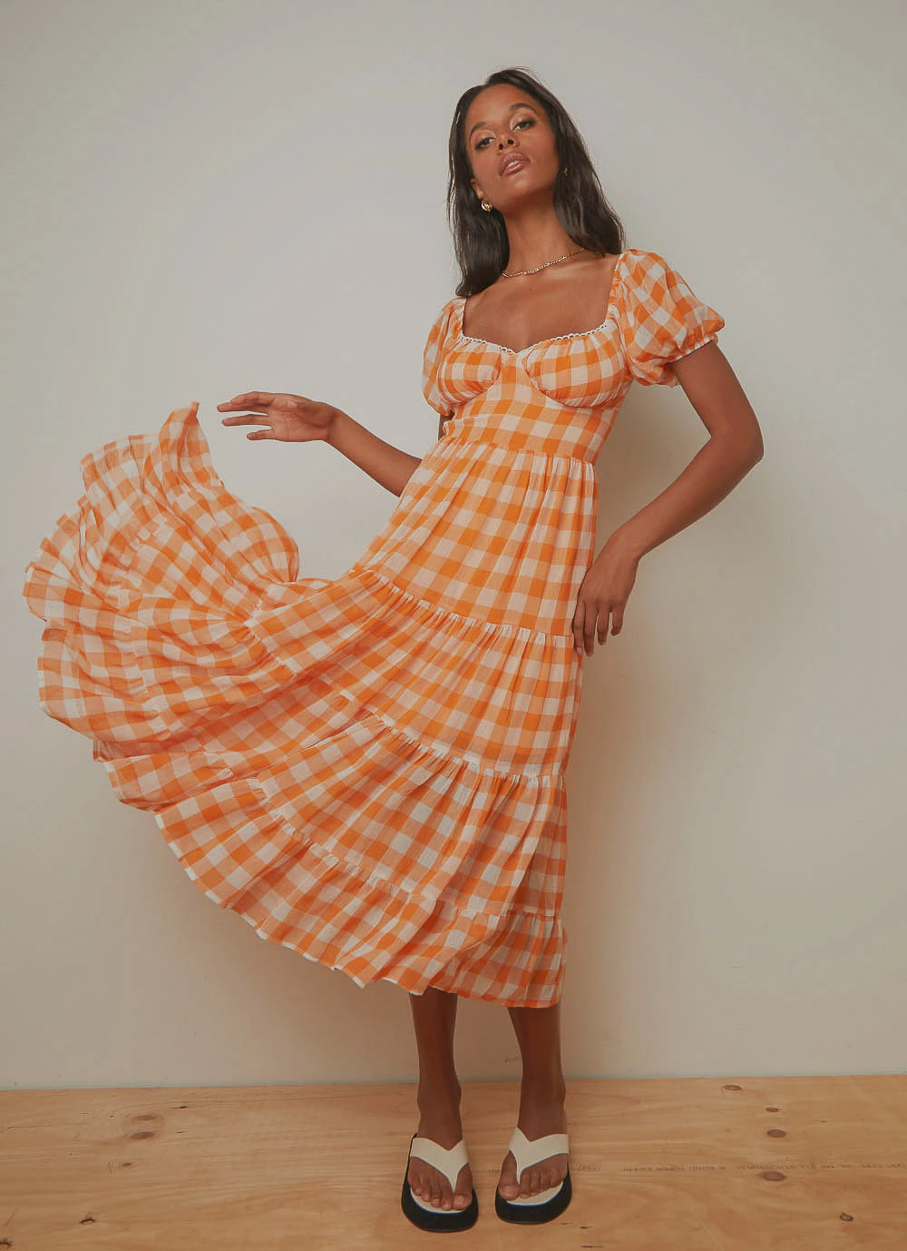 Peppermayo Blissful Midi Dress - Orange Check 3 Peppermayo Blissful Midi Dress - Orange Check