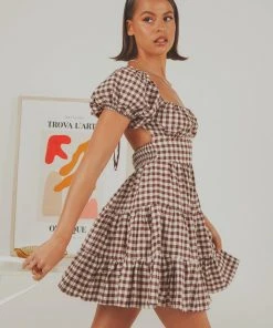 Peppermayo Exclusive New & Most Loved Gianna Mini Dress - Choc Brown Gingham