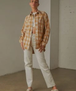 Peppermayo Know No Better Shirt - Beige Plaid New & Most Loved