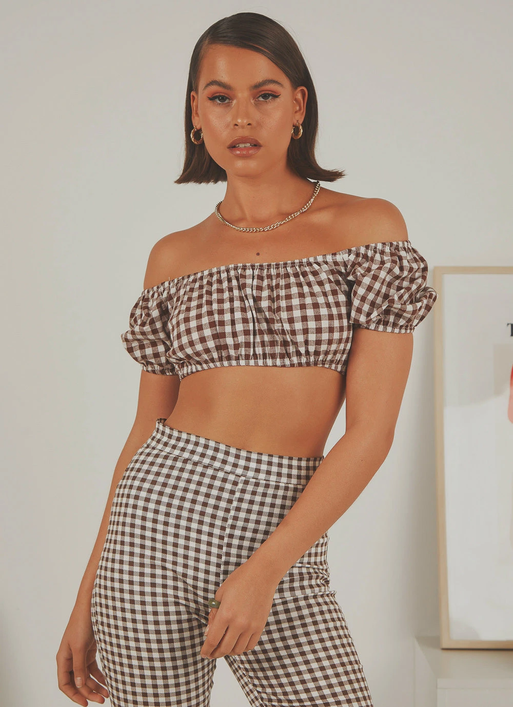 Peppermayo Exclusive New & Most Loved Les Deux Crop Top - Choc Brown Gingham 1 Peppermayo Exclusive New & Most Loved Les Deux Crop Top - Choc Brown Gingham