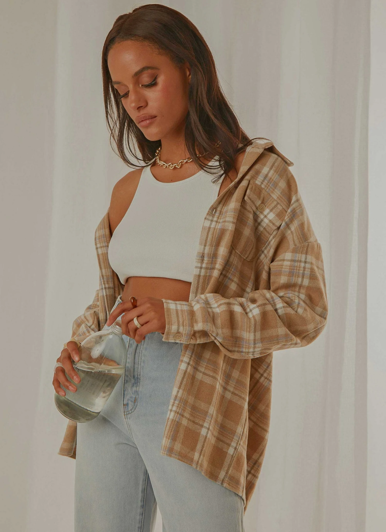Peppermayo Exclusive New & Most Loved Day Trip Oversized Flannel Shirt - Beige Check 1 Peppermayo Exclusive New & Most Loved Day Trip Oversized Flannel Shirt - Beige Check