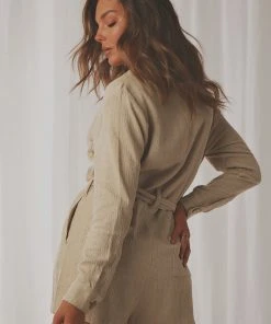 Nude Lucy New & Most Loved Rumi Linen LS Romper - Oat