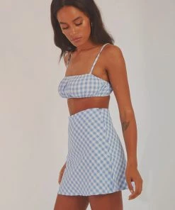 Peppermayo New & Most Loved Acting Like That Mini Skirt - Blue Gingham
