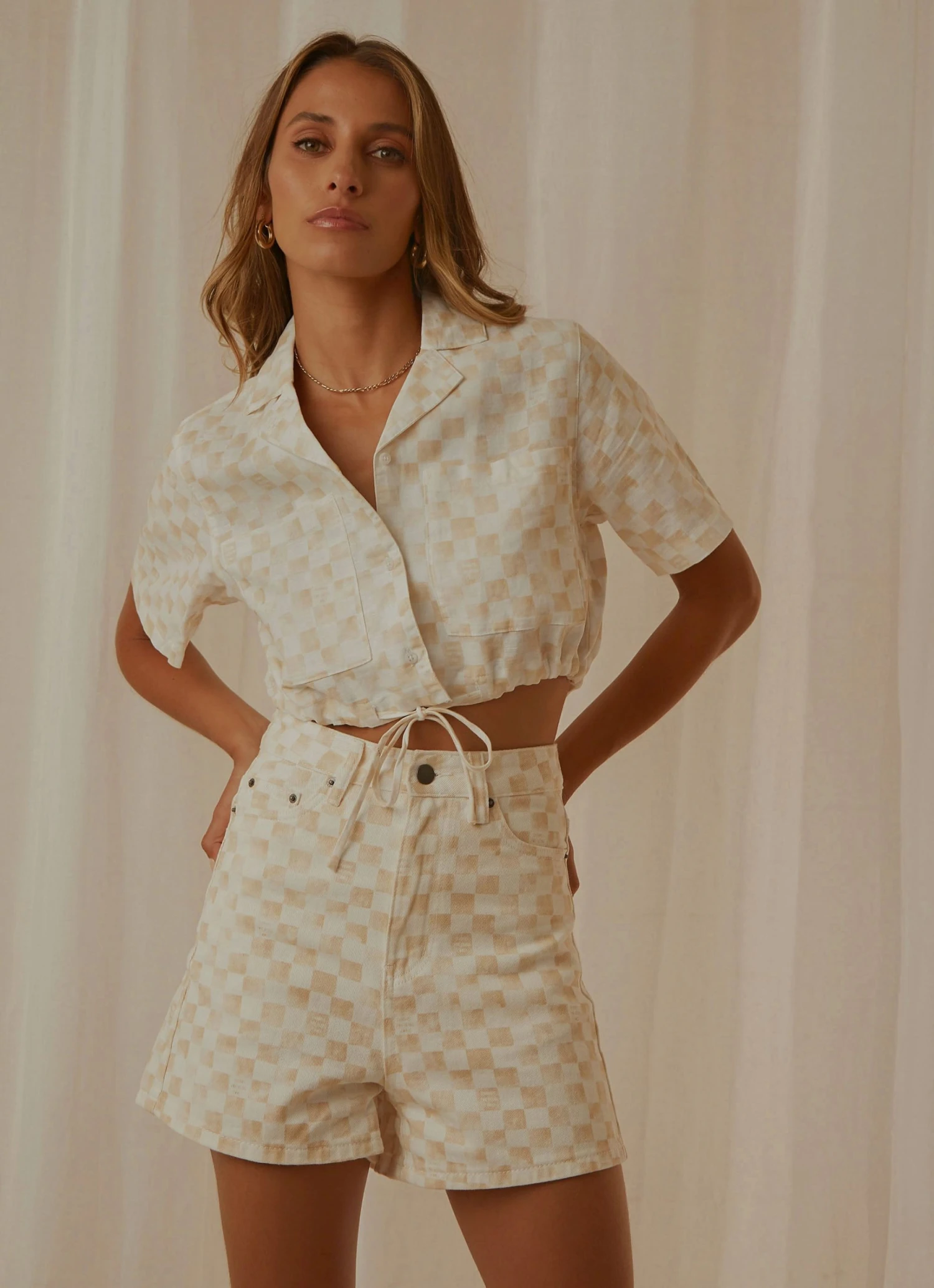 Cools Club Safari Tie Top - Sand Checker New & Most Loved 1 Cools Club Safari Tie Top - Sand Checker New & Most Loved