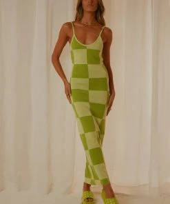 Peppermayo Exclusive New & Most Loved Cali Sweetheart Knit Maxi Dress - Green Checkers