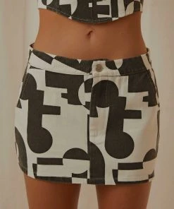 Peppermayo Exclusive New York Times Mini Skirt - Black And White Geo New & Most Loved