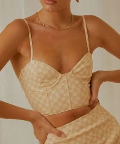 Peppermayo Exclusive Sunday Girl Bustier Crop - Neutral Check