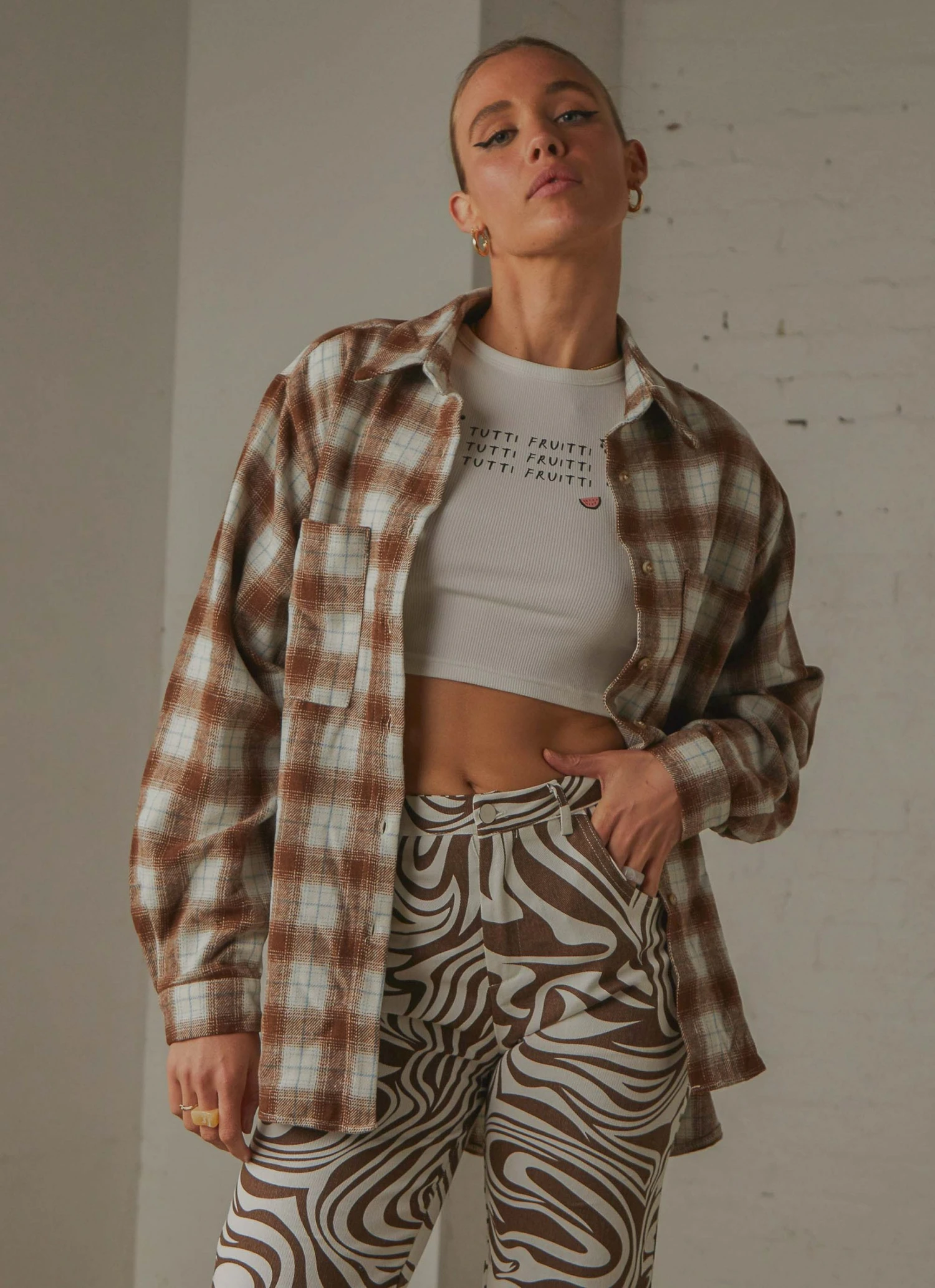 Peppermayo New & Most Loved Know No Better Shirt - Choc Brown Plaid 1 Peppermayo New & Most Loved Know No Better Shirt - Choc Brown Plaid