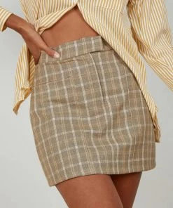 4th & Reckless New Bottoms Chance Skirt - Beige Check