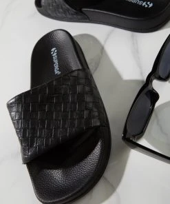 Superga New & Most Loved 1908 Slides Woven Leather - 005 Black