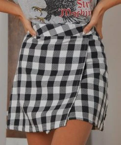 Afends Gingham Twill Wrap Skirt - Black/ White New & Most Loved