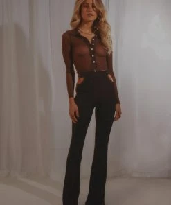 Peppermayo Exclusive Skyline Mesh Top - Choc Brown