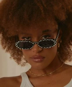 Peppermayo Poolside Mimosas Sunglasses - Black And Whiter White Check